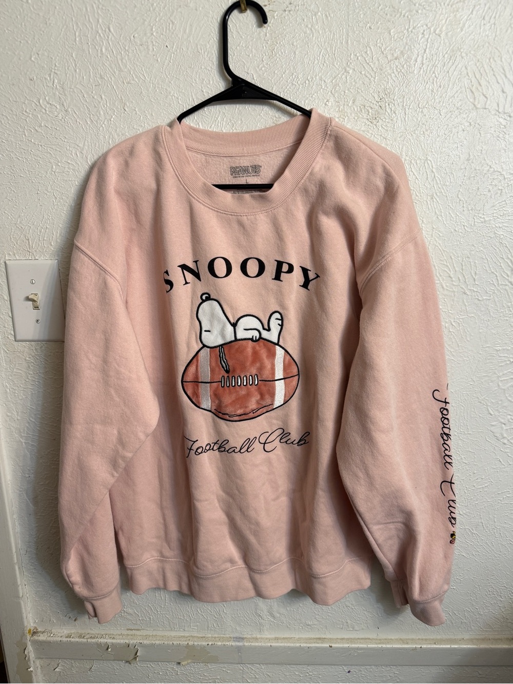 Peanuts Pink Snoopy Football Club Crewneck Sweatshirt